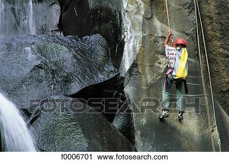 Stock Image - Reunion, Canyoning in the Aigrettes basin. Fotosearch