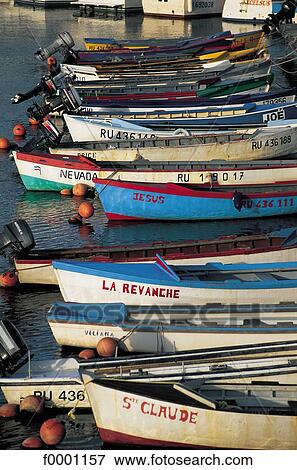 Stock Photo - Reunion, Small fishing boats. Fotosearch