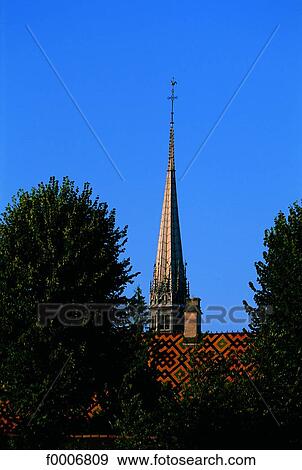 Burgundy, Beaune, General Hospital church tower View Large Photo Image Stock Photo - Burgundy, Beaune, General Hospital church tower. Fotosearch