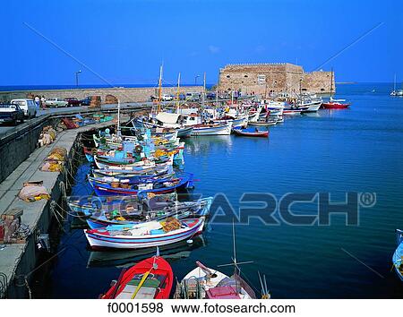 Greece, Crete, the port of Heraklion View Large Photo Image Stock Photo - Greece, Crete, the port of Heraklion. Fotosearch