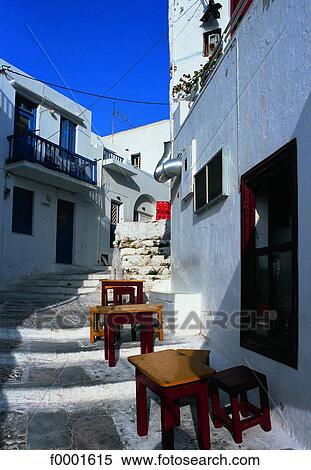 Greece, Mykonos Island, alley View Large Photo Image Stock Photography - Greece, Mykonos Island, alley. Fotosearch