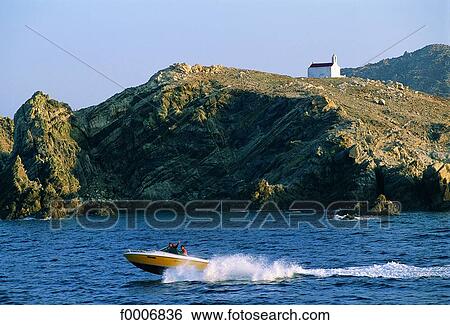 Greece, Mykonos, speedboat View Large Photo Image Stock Photograph - Greece, Mykonos, speedboat. Fotosearch
