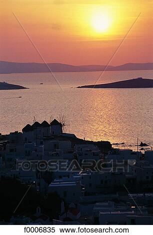 Stock Photography - Greece, Mykonos, sunset on the sea. Fotosearch
