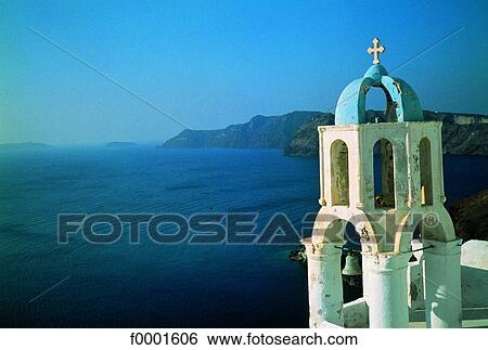 Stock Photograph - Greece, Santorini, church bell tower. Fotosearch
