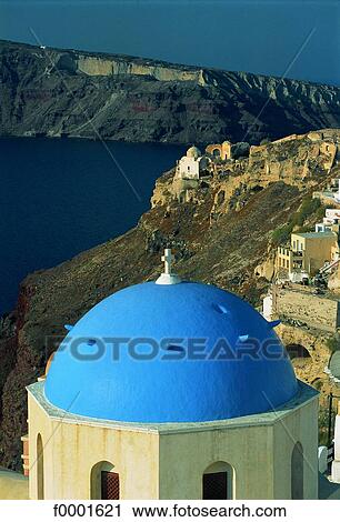 Stock Image - Greece, Santorini, church dome. Fotosearch