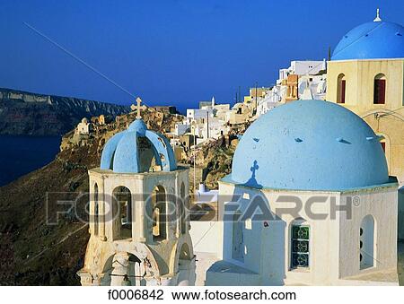 Greece, Santorini, church roofs at Ia View Large Photo Image Stock Image - Greece, Santorini, church roofs at Ia. Fotosearch
