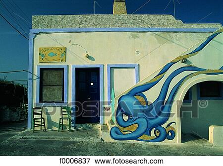 Greece, Santorini, mural at Ia View Large Photo Image Stock Photo - Greece, Santorini, mural at Ia. Fotosearch