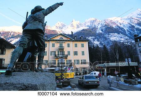Picture - France, Alps, Chamonix, statue of Balmat and Saussure. Fotosearch