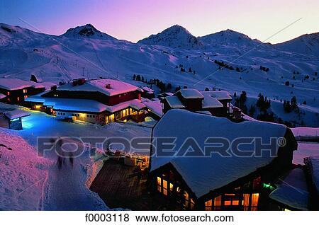 Stock Photo - France, Alps, La Plagne at night. Fotosearch