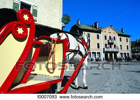 Stock Image - France, Alps, Megeve, barouche. Fotosearch