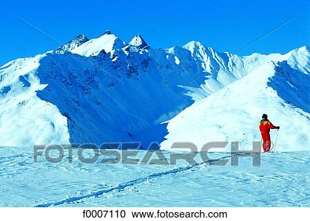 France, Alps, Valloire, skier and snowy landscape View Large Photo Image Stock Image - France, Alps, Valloire, skier and snowy landscape . Fotosearch