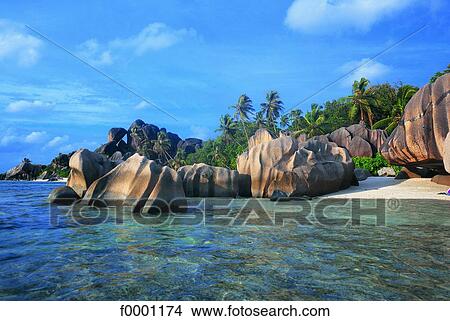 Seychelles, La Digue Island, Source d'Argent Handle, granite rocks View Large Photo Image Picture - Seychelles, La Digue Island, Source d'Argent Handle, granite rocks. Fotosearch