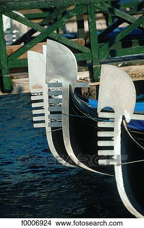 Picture - Italy, Venice, Front part of gondolas. Fotosearch