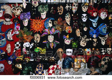 Stock Image - Italy, Venice, Shop windows with carnival masks. Fotosearch