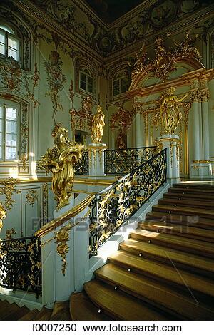 Russia Saint Petersburg Peterhof Palace Stairs Stock Image