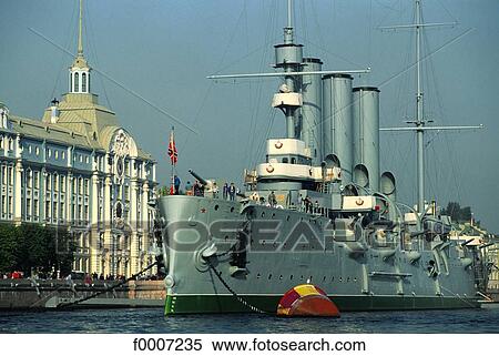 Stock Photography - Russia, Saint Petersburg, The Aurora in front of the Hermitage. Fotosearch