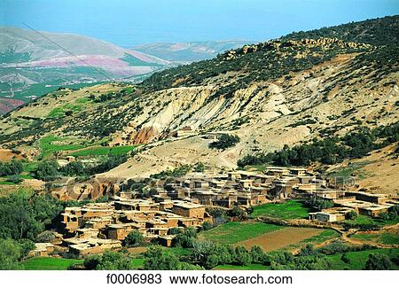 Stock Image - Morocco, Village at foot of High Atlas. Fotosearch