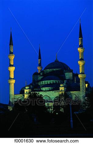 Stock Image - Turkey, Istanbul, the Blue Mosque by night. Fotosearch