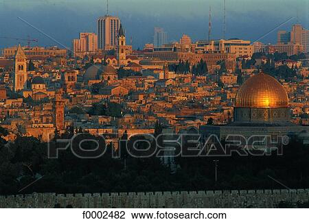 Stock Image - Jerusalem, Sunset in front of the Mount of Olives. Fotosearch