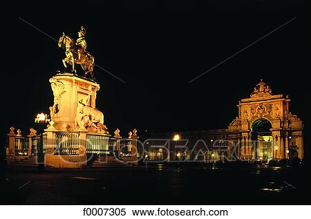 Portugal, Lisbon, Commerce Square by night View Large Photo Image Stock Photography - Portugal, Lisbon, Commerce Square by night. Fotosearch