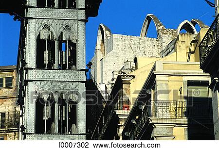 Portugal, Lisbon, Santa Justa elevator and Carmes church View Large Photo Image Stock Image - Portugal, Lisbon, Santa Justa elevator and Carmes church. Fotosearch