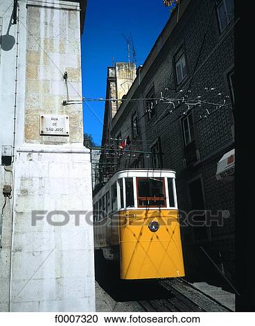 Portugal, Lisbon, Tramway on San Jose street View Large Photo Image Stock Image - Portugal, Lisbon, Tramway on San Jose street. Fotosearch