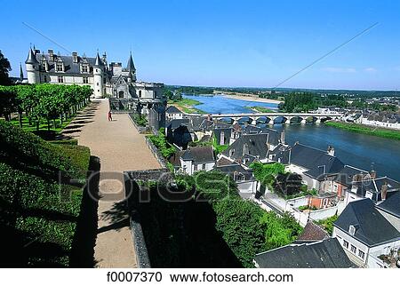 Stock Image - France, Loire valley, Amboise, the castle and the Loire river. Fotosearch