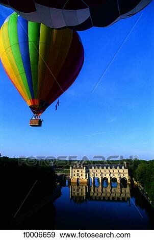 France, Loire valley, Chenonceau castle, hot-air balloon, aerial view View Large Photo Image Stock Photo - France, Loire valley, Chenonceau castle, hot-air balloon, aerial view. Fotosearch