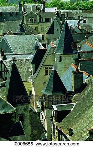 Stock Photography - France, Loire valley, Chinon, roofs. Fotosearch