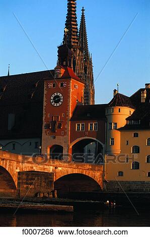 Germany, Regensburg, cathedral and old bridge View Large Photo Image Stock Photo - Germany, Regensburg, cathedral and old bridge. Fotosearch