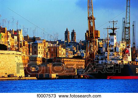 Stock Image - Malta, Grand Harbour, docks. Fotosearch