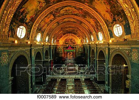 Stock Photo - Malta, La Valette, nave of St John cathedral. Fotosearch