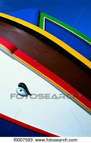 Stock Image - Malta, Luzzu in Marsaxlokk harbour. Fotosearch