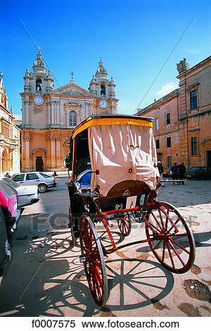 Stock Photography - Malta, Mdina, barouche near Mellieha church. Fotosearch