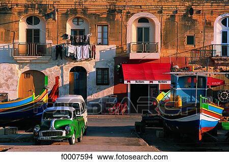 Picture - Malta, Wharf of Marsaxlokk harbour. Fotosearch