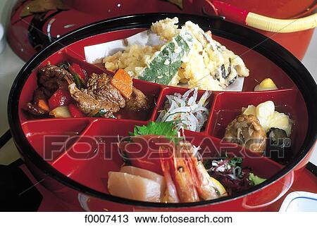 Japan, Tokyo, "bento" Japanese meal tray View Large Photo Image Stock Image - Japan, Tokyo, "bento" Japanese meal tray. Fotosearch