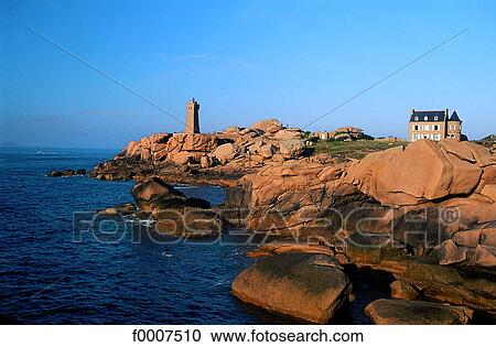Stock Image - France, Brittany, Ploumanach, pink granite coast. Fotosearch