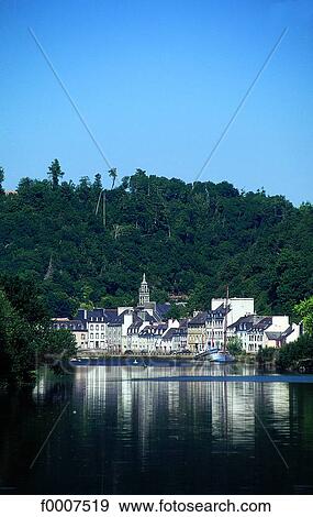 Stock Photo - France, Brittany, Port Launay, view of the town. Fotosearch