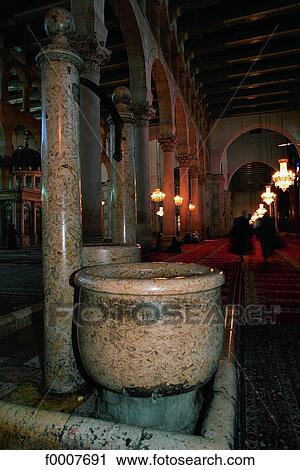 Stock Image - Syria, Damascus, ancient baptismal fonts in the Great Mosque. Fotosearch