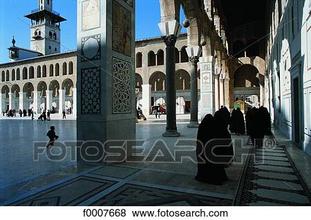 Syria, Damascus, Chiite women in mosque courtyard View Large Photo Image Stock Photo - Syria, Damascus, Chiite women in mosque courtyard. Fotosearch