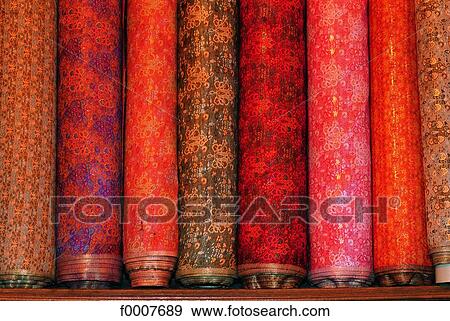 Stock Photo - Syria, Damascus, silk rolls. Fotosearch
