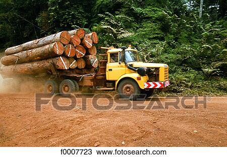 Stock Image - Congo, truck carrying tree trunks. Fotosearch