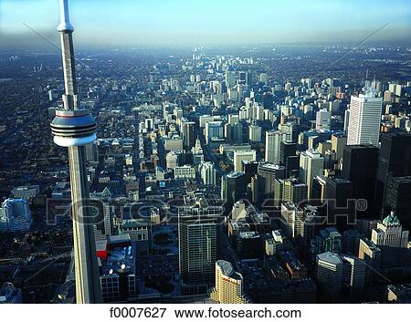 Ontario, Toronto and CN Tower, aerial view View Large Photo Image Stock Photo - Ontario, Toronto and CN Tower, aerial view. Fotosearch