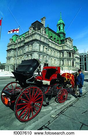 Stock Image - Quebec, Montreal, barouche in front of former City Hall. Fotosearch