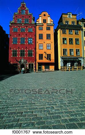 Sweden, Stockholm, Colorful buidings on a square View Large Photo Image Stock Photo - Sweden, Stockholm, Colorful buidings on a square. Fotosearch