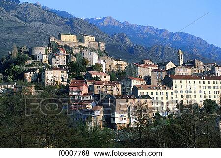 France, Corsica, Corte, village high up View Large Photo Image Stock Photo - France, Corsica, Corte, village high up. Fotosearch