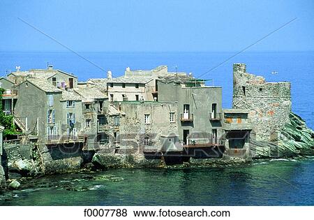 Stock Photo - France, Corsica, Erbalunga, village by the sea. Fotosearch