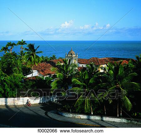 Stock Photograph - Brazil, Olinda, Sao Fransisco convent, palm trees and ocean. Fotosearch