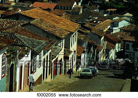 Brazil, Ouro Preto, steep street and houses View Large Photo Image Stock Photography - Brazil, Ouro Preto, steep street and houses . Fotosearch