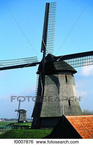 Stock Photograph - The Netherlands, Two mills. Fotosearch
